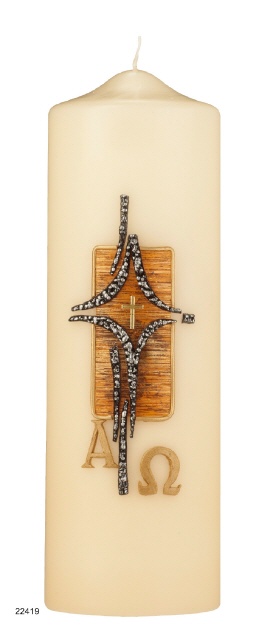 Gedenkkerze "Kreuz, A&O" Champagner 250 x 80 mm